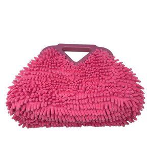 Pink Chenille Handbag Wooden Handle Soft Fluffy Bubblegum Princess